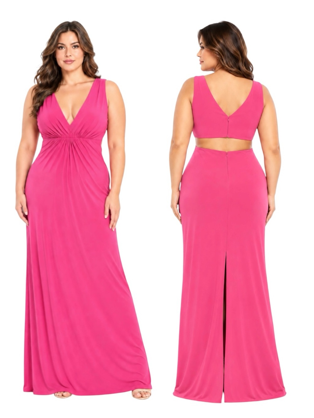 NWT MacDuggal Jersey Knit 68536 Plus Size Gown Hot Pink Size 20W